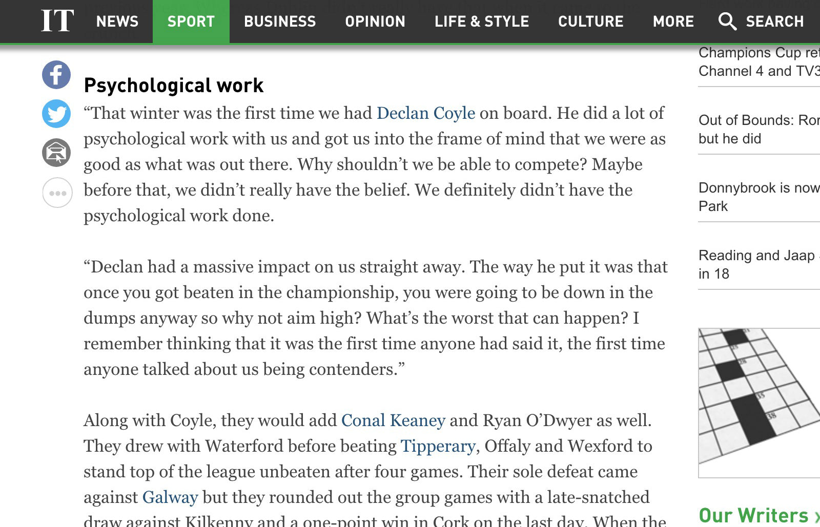 The Green Platform Psychological Work with the Dublin GAA team